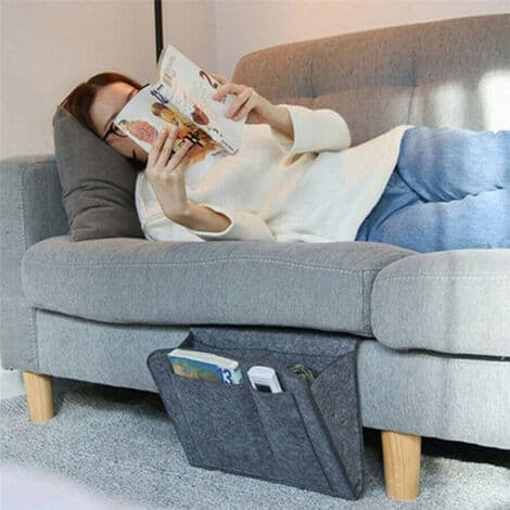 2 stk. Filt Opbevaringspose, Sengeside Sofa Hængende Pose Opbevaringspose, Lysegrå