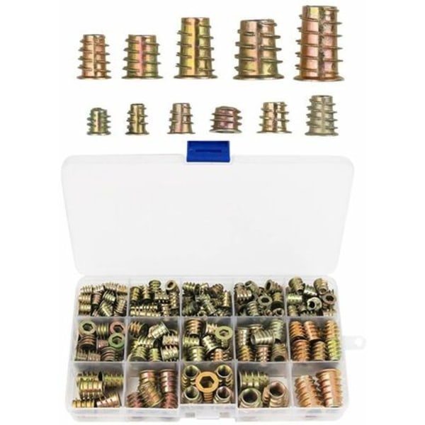 230 kpl Sinkkiseosheksakulmaiset kierteitetyt insert-mutterit Kierteitetyt insert-mutterit Ulkokierre M4 M5 M6 M8 M10 puukalusteille N