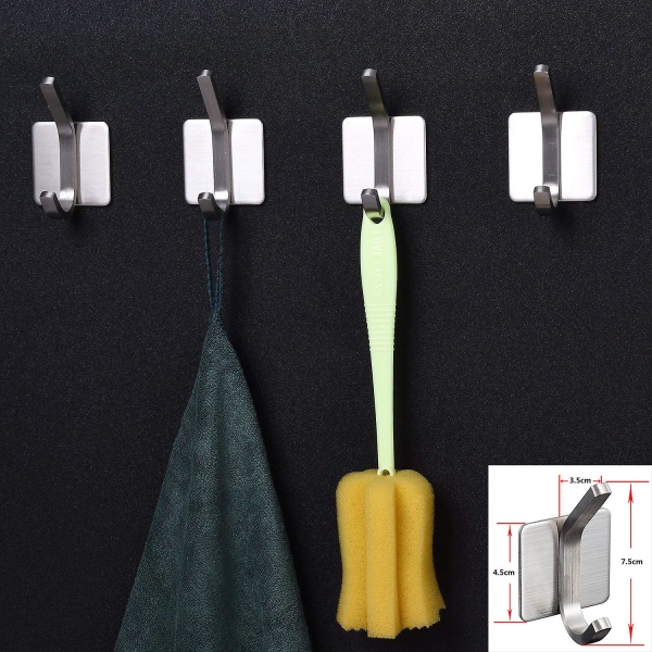 Handdukskrok, 3m Krokar, självhäftande Krokar Badrum, Självhäftande Klädkrok Stick On Vägg Rostfritt Stål Borstad 4-pack
