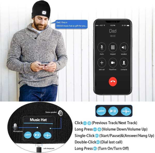 Bluetooth LED Lyshette, Oppladbar USB Oppladbar Musikk