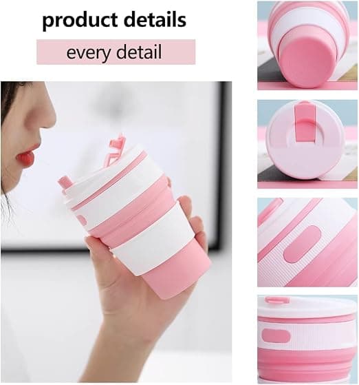 1 350 ml rosa sammenleggbar kopp multifunksjonell sammenleggbar reisekopp