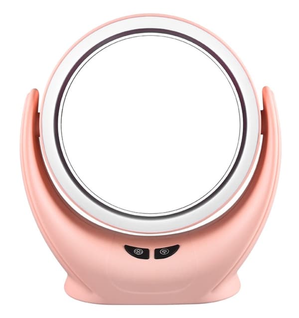 USB Sminkespeilvifte Bærbar Skrivebords LED-lys Ladevifte (Rosa)