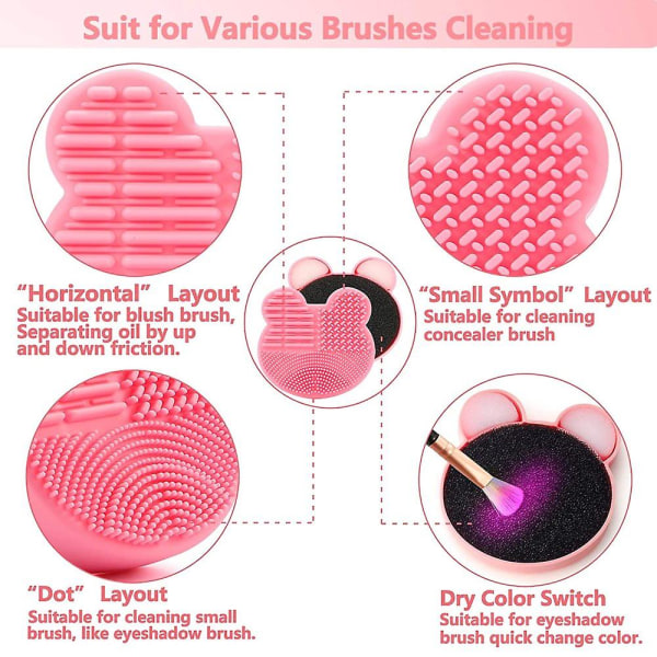 2-pack sminkborste rengöringsmatta med färgborttagningssvamp, 2 i 1 design silikonrengöringsdyna för torr borste färgomkopplare och våtrengöring (rosa&