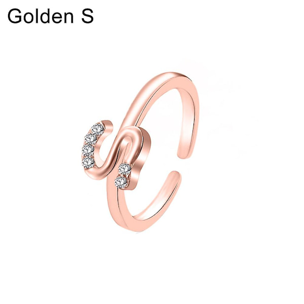 Muodin naiset yksinkertainen A-Z englanninkielinen aakkosten kirjain strassinen avoin sormus koru Rose Gold S