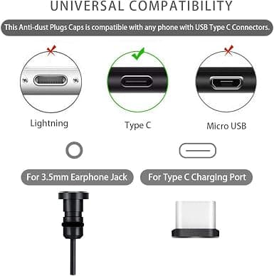 2 paria puhelimen pölysuojia, pölysuoja USB-C-liittimelle