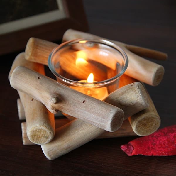 1 stycke Vintage Trä Ljusstake - Rustik Ljusstake -
