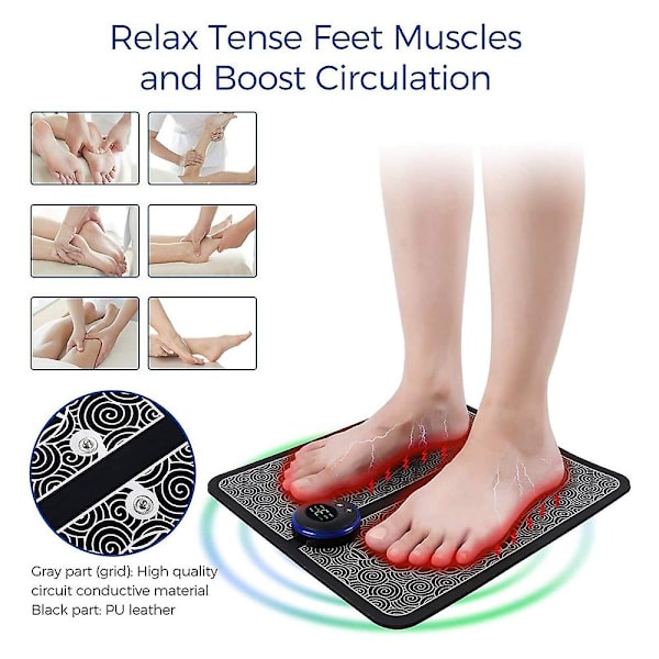 Elektrisk Fodmassager, Ems Fodpuder, Benformens Omformning, 6 Ems Pulstilstande, 9 Styrker, Bioelektrisk Massage, Foldbar Bærbar Måtte Usb Genopladelig