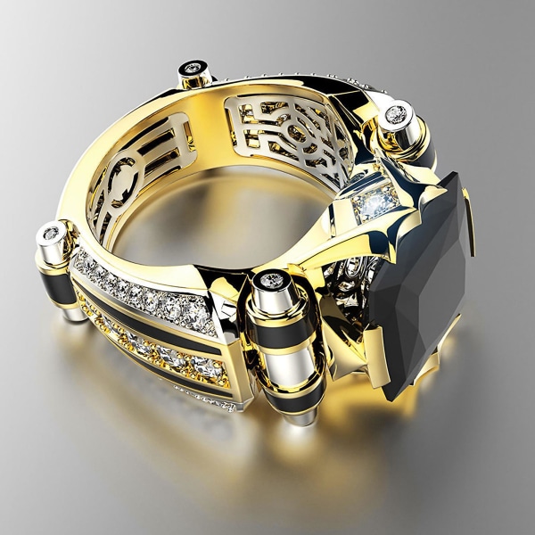 Herre Ring Vintage Smykker Gave Kobber Rhinestone Inlagt Utskåret Fingerring Til Daglig Liv Black US 13