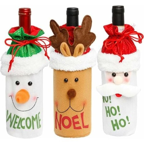 Pack Christmas Wine Bottle Bags Drawstring Reusable Christmas Wine Bottle Bags, Xmas Santa Claus Reindeer Snowman Wine B
