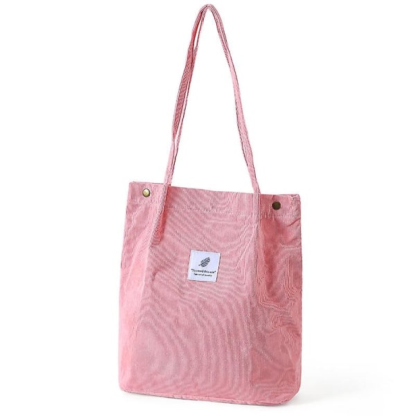 Korduroy Tote Bag för kvinnor och flickor, stor återanvändbar bärväska med innerficka A916-314 Pink