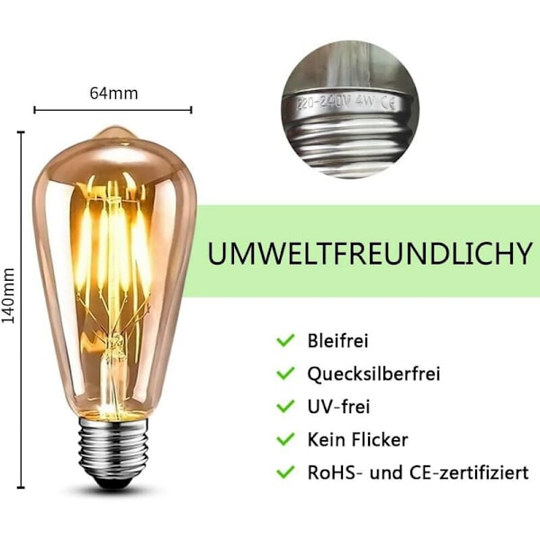 Retro Edison LED-lampa ST64 Brun Dekoration (4W 220V 2700K(Varmvit))，för vardagsrum, sovrum, badrum, etc.