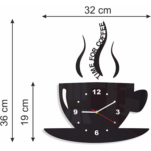 Modern Kök Kaffetid Kopp - 3D Väggklocka - Svart
