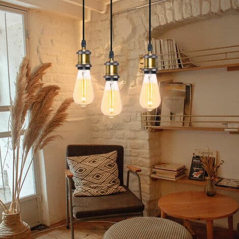 Set med 3 Retro Chandelier E27-socklar för Sovrum Hall Vardagsrum Brons - Svart