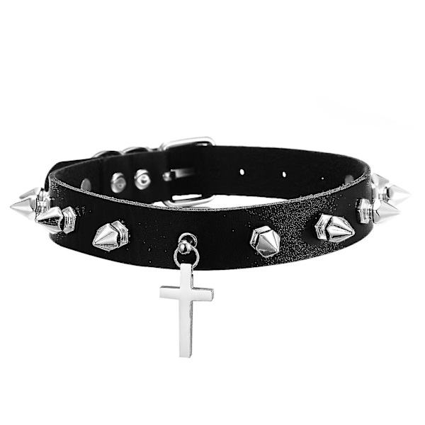 Kors Choker Halsband för Kvinnor Flickor Goth Spikade Chokers Svart Läder Krage Gotisk Smycken Modeaccessoarer red