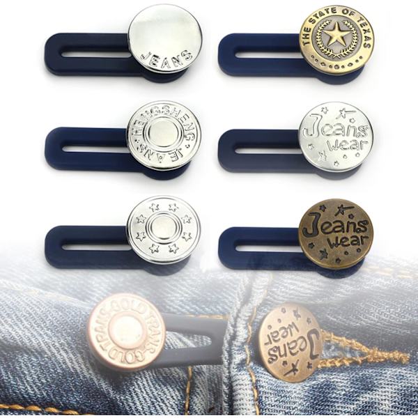 6 stycken elastiska gummiknappförlängare för jeans, byxor