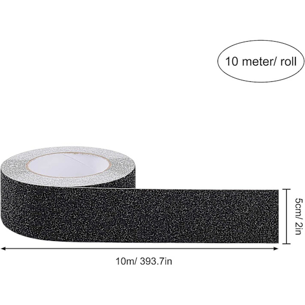 Anti-slip Tape til Trapper, Friktion, Slibende for Sikkerhed, Stiger, Indendørs, Udendørs, Høj Trækkraft, 5cm X 10m, Sort