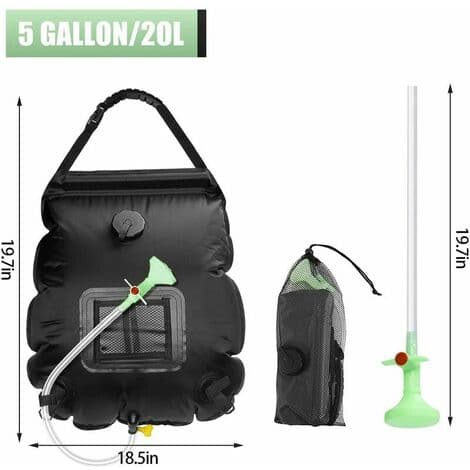 Triomphe 20L Campingduschset - Solardusch - Duschsäck - Solvärme med Duschhuvud och På/Av-knapp - För Camping