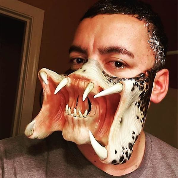 Latex Halvmask Predator Mask Läskig Halloweenfest Rekvisita Cosplay Kostym Rollspel För Vuxen Unisex Presenter