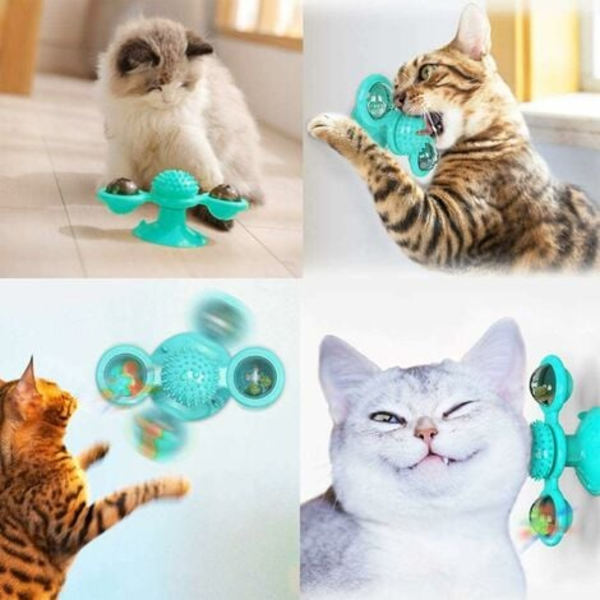 Katt Leksaker, Rolig Katt Vindmölla Leksak, Interaktiv Katt Leksak med Kattmynta och Bollar -