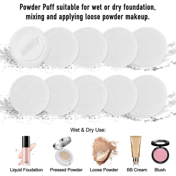 10 Pack Powder Puff Bomull Kosmetisk Powder Makeup Puffs Pads Sminke med bånd Ansiktspulver Puffs for løs og foundation Color1