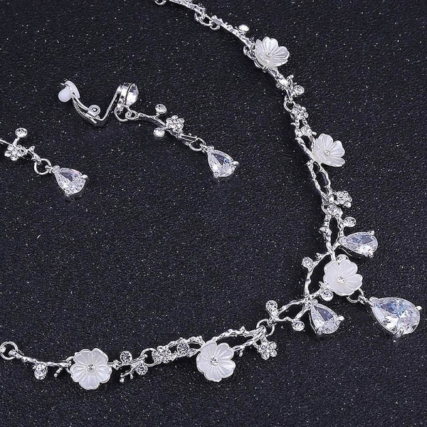 Bröllop krona blomma strass kristall halsband och örhängen smycken set för brud 1
