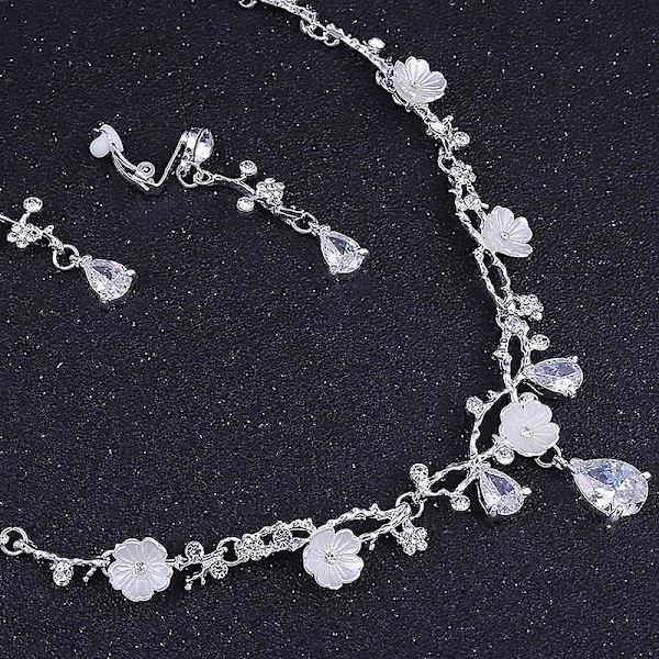 Bröllopskrona Blomma Rhinestone Kristall Halsband Och Örhängen Smyckeset För Brud 1