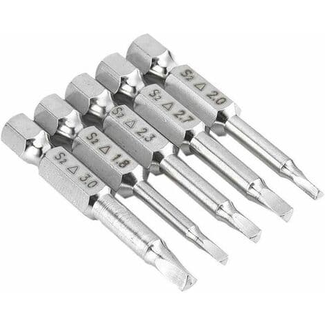 Pieces S2 Stål Trekantet Hoved Magnetisk Bitsæt 1,8mm, 2mm, 2,3mm, 2,7mm, 3mm Hex Skaft, 50mm Længde