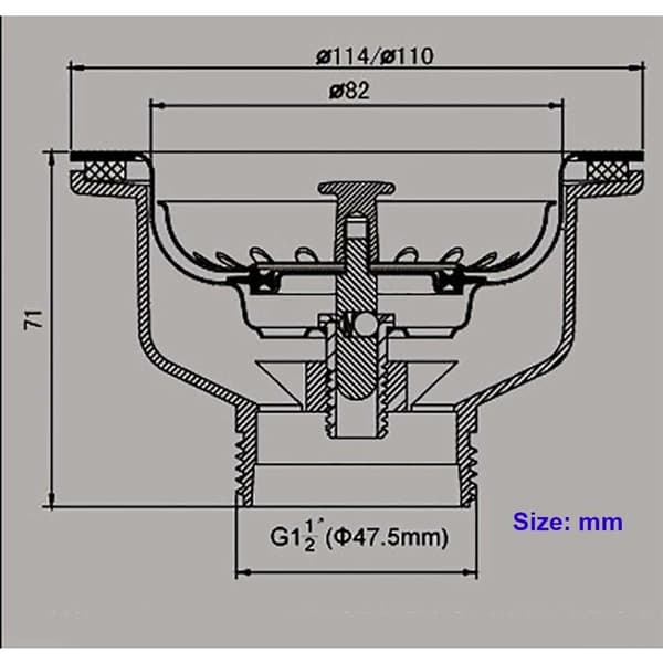 Vaskafløb uden overløb rustfrit stål kurv ø 110 mm 1½\", Rustfrit stål + ABS, Afløb + Kurv