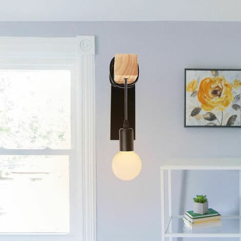 Modern vägglampa i järn och trä E27 för sovrum vardagsrum bar svart - Svart