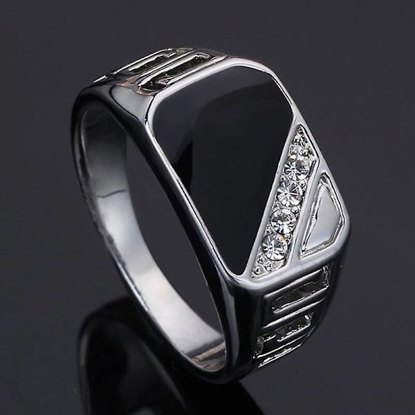 Moderne smykker Klassisk guld farve Rhinestone vielsesring Sort emaljeringe til mænd kvinder Julefest gaver Silver