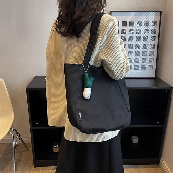 Stor Kapacitets Taske Kvinder 2023 Ny Mode Canvas Taske Enkelt Skuldertaske College Studerende Deltag i Klasse Tote Taske Sort