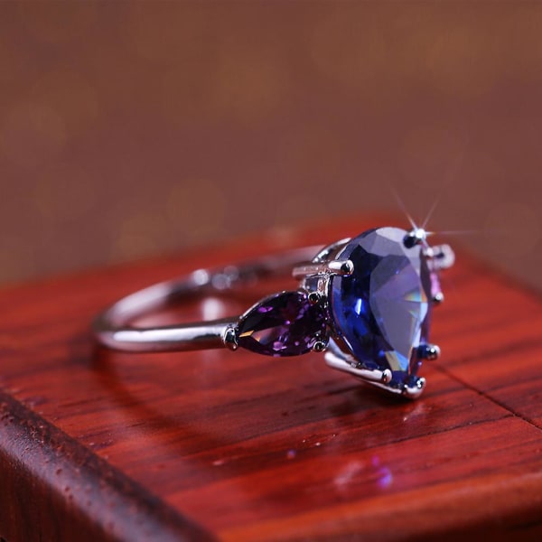 Fashion Dam Fingerring i Faux Safir Ametist Bröllopsfest Smycken Present US 6