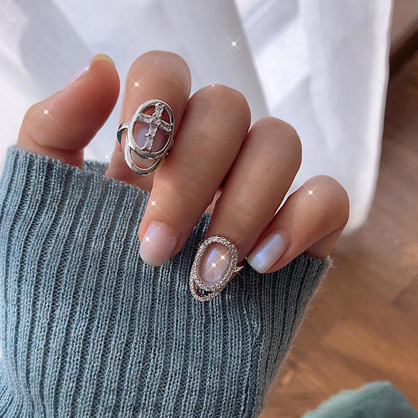 Kvinnor Flickor Metall Ihålig Cool Blank Cubic Zirconia Inlagd Fingertopp Naglar Ring 1