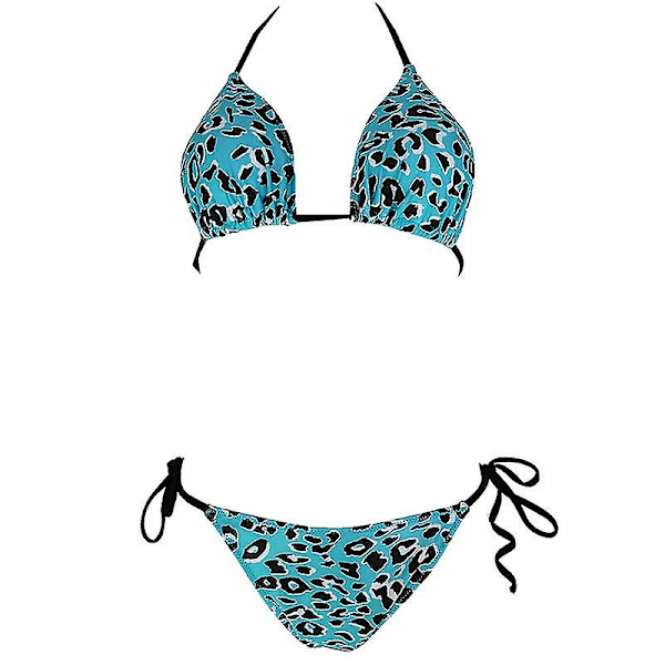 Kvinnlig Sexig Bikini Tanga Set Vadderad Push Up Baddräkt Sommar Strand Badkläder Leopard Blue M