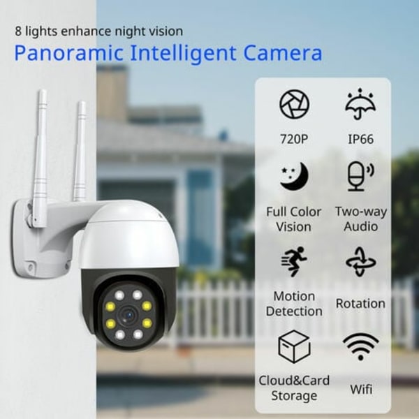 720P Wireless PTZ WiFi Outdoor Camera with 360° Viewing Angle, Night Vision, Two-Way Audio, Motion Detection, Yoosee App