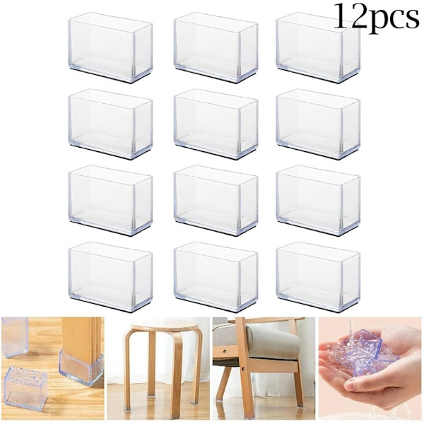 Set med 12 rektangulära skydd för stol- och bordsben (25 x 50 mm)
