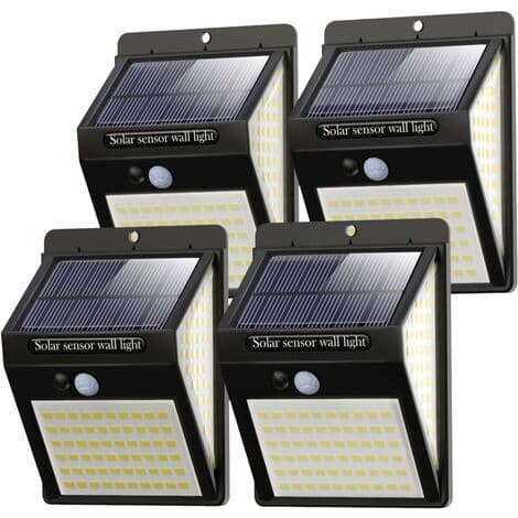 4 stk 140 LED Solcelle Vanntette Utendørs Vegglys PIR Bevegelsessensor Hage Terrasse