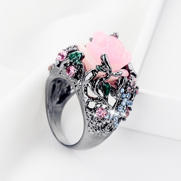 Dekorativ ring Fint utseende Rhinestone Flower Design Dame Ring Smykker Tilbehør US 10