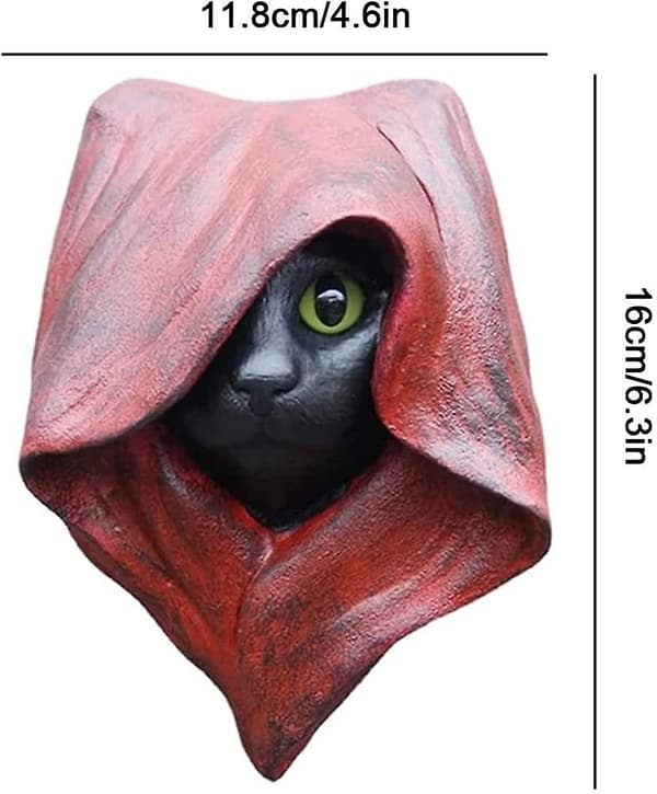 Mystisk katteskulptur i harpiks (rød),