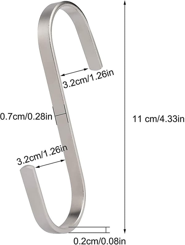10 stk. 11 cm S-kroge Store flade rustfrit stål ophængningskrog