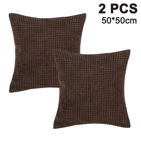 Paket med 2, manchester mjuk dekorativ fyrkantig kuddfodral Cover Örngott, heminredningsdekorationer för soffa Soffa stol 50x50cm Brown