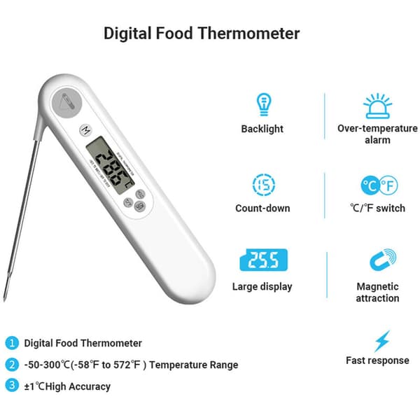 Sammenfoldeligt termometer til mad, kød, grill (rød)