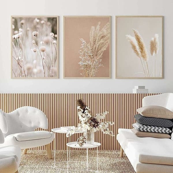 Modern Pampasgräs Canvasutskrift – Miljövänlig Canvasutskrift – 3 Delar 20x30 cm – Boho Botanisk Väggkonst