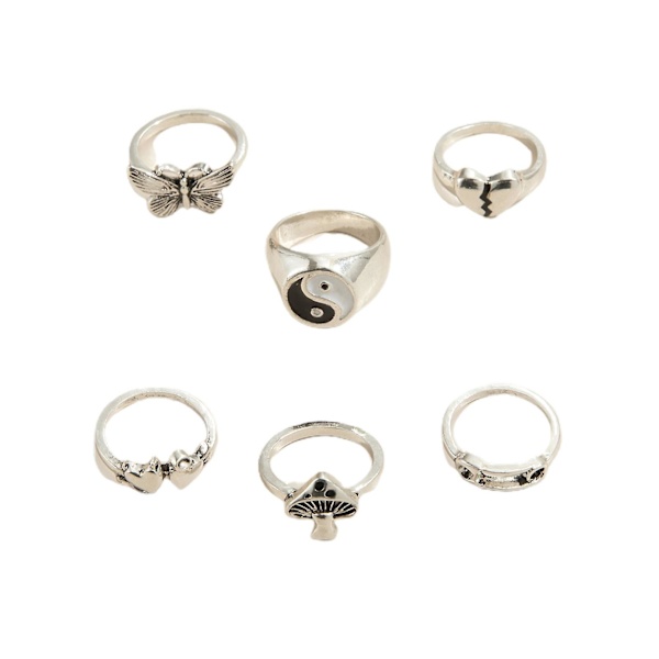 6 stk./sæt Fashion Ring Retro Stablebar Legering Sommerfugl Design Finger Ring Smykker Tilbehør