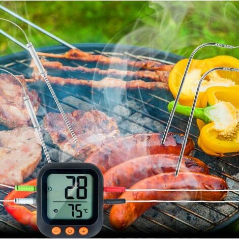 Termometer, 4 Digitala Matlagningsgivare, Ugn och Grill, Timer och Alarm, APP - svart