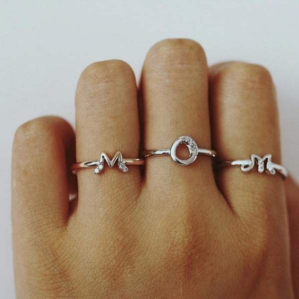 Muodin naiset yksinkertainen A-Z englanninkielinen aakkosten kirjain strassinen avoin sormus koru Rose Gold Q