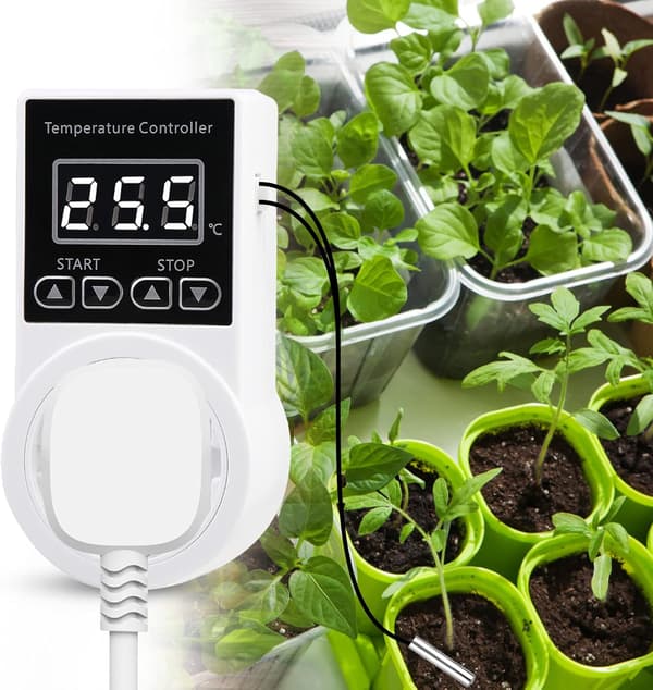 Termostatstik - Temperaturregulator til opvarmning og køling med probe, LCD digital controller til terrarium, akvarium, drivhus