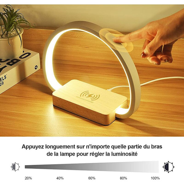 Trådløs opladningsbordlampe uden USB-adapter, multifunktionel bordlampe, natlampe, mobiltelefon, velegnet til soveværelset