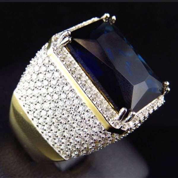 Punk Menn Square Shape Faux Ruby Sapphire Innlagt Finger Ring Party Smykker Gift Blue US 7