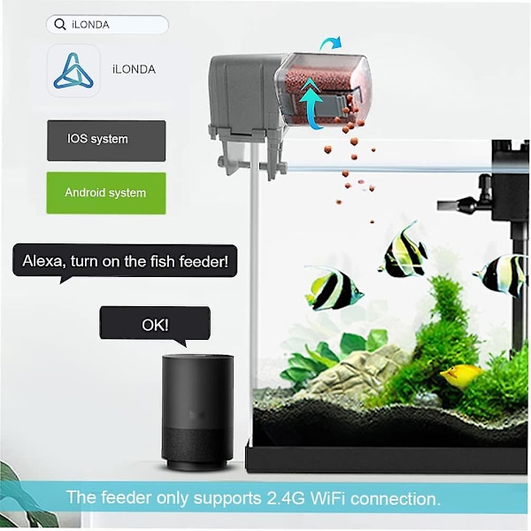 Akvarium Smart Automatisk Matningsapparat, Justerbar Utlopp, App-kontroll, Röststyrning Kompatibel Med Alexa Ilonda